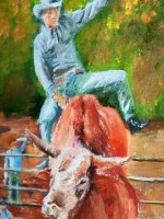 rodeo bull rider painting by Russell Bly