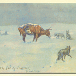 Western hero poem with Cow starving - Charles Russell painting