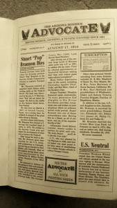 Stuart Brannon obituary Arizona Miner's Advocate 1914