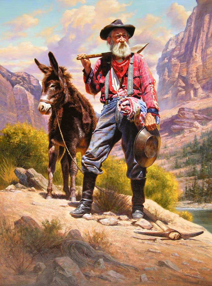 prospectors with beard & mule