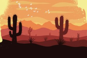 Desert cactus through the valley