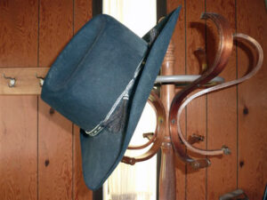 Stephen Bly's cowboy hat on rack